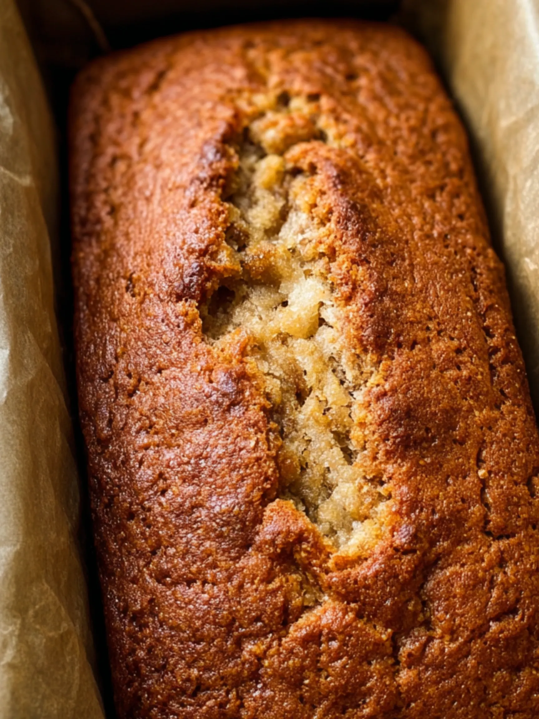 Baked cottage cheese banana bread in loaf pan
