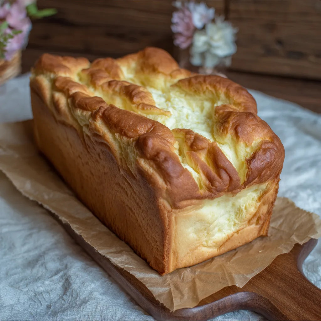 Cottage cheese cloud bread sliced on board