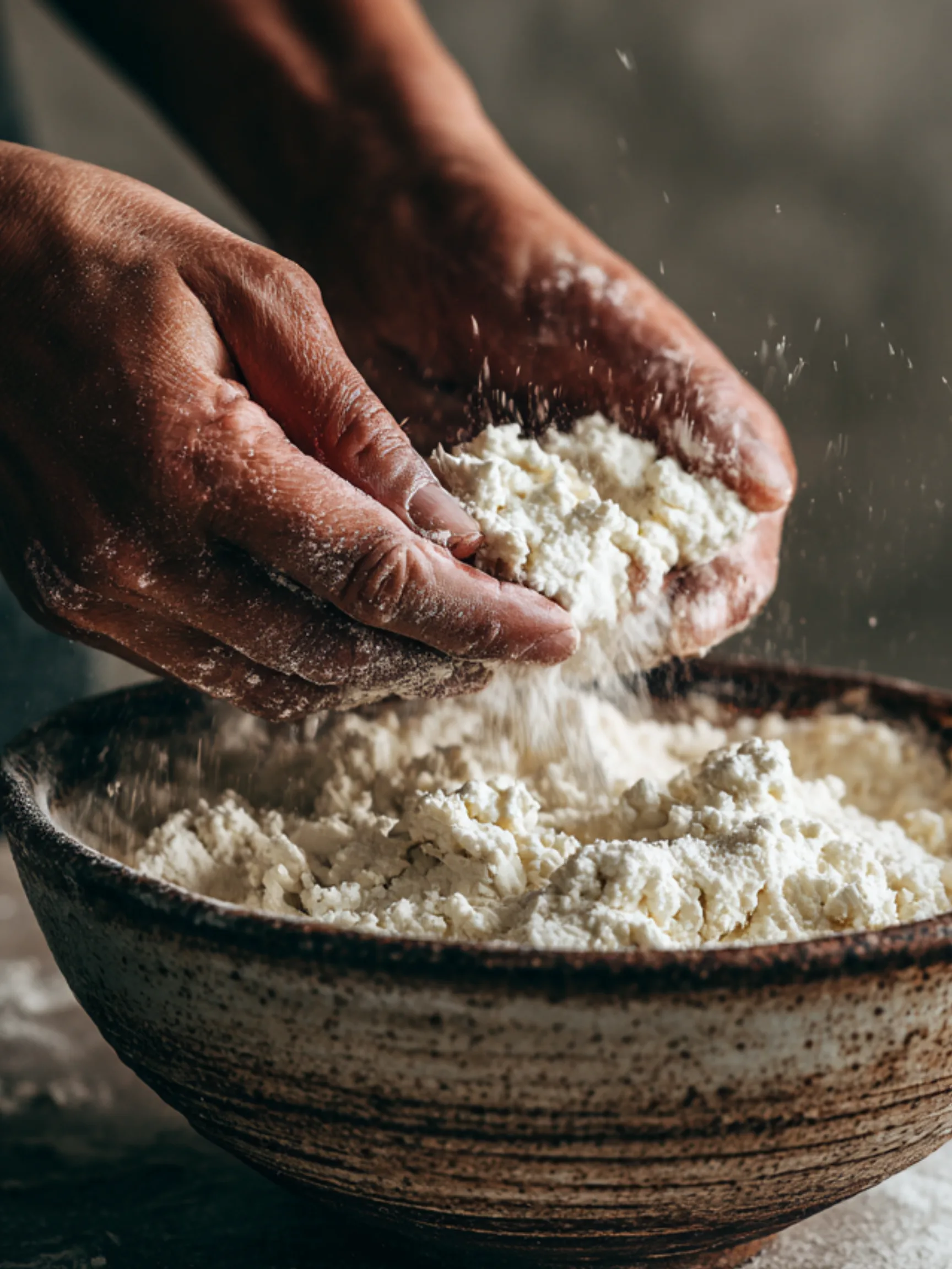 Soft, hydrated cottage cheese flatbread dough being mixed
