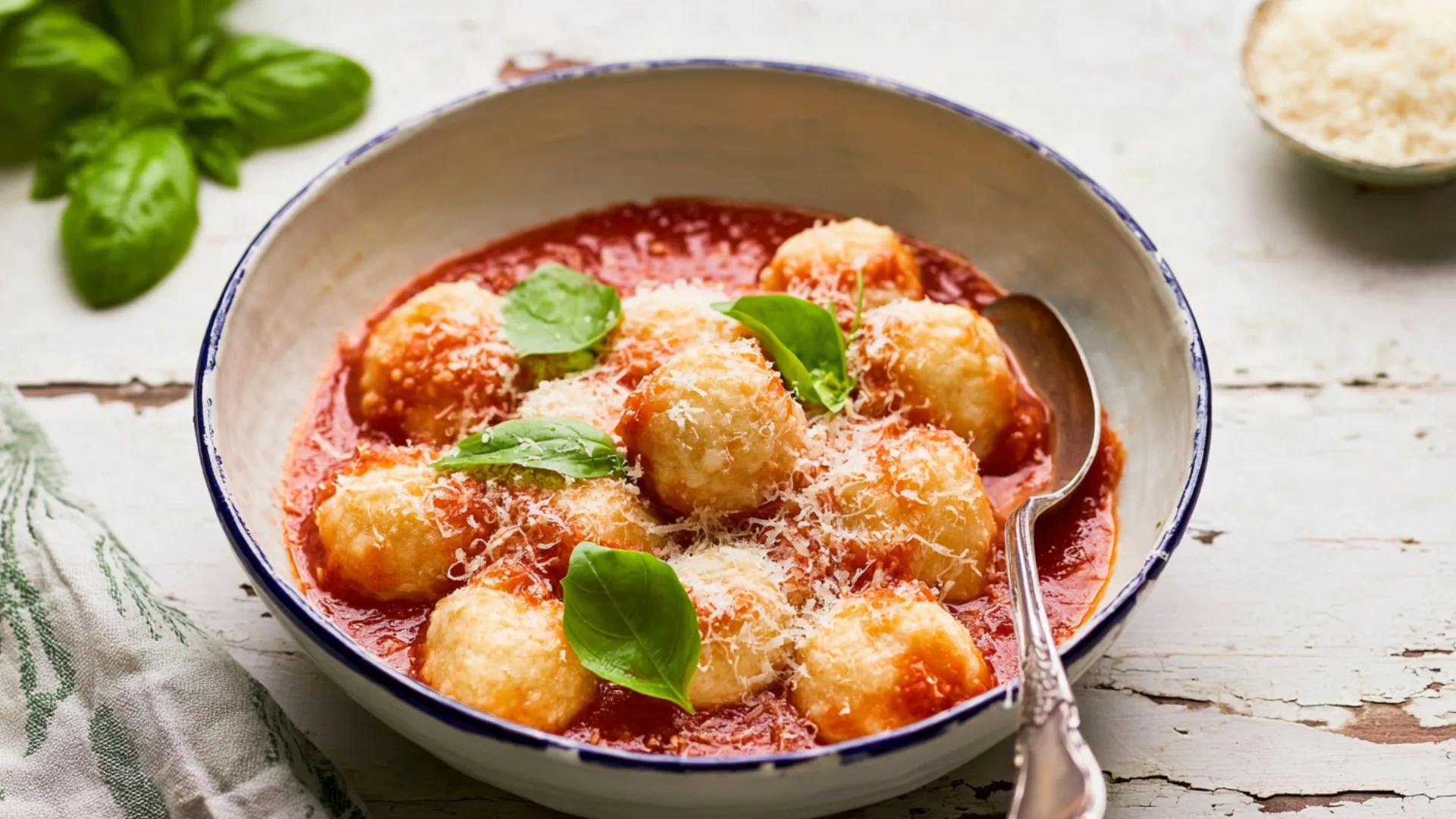 Cottage cheese gnudi in tomato sauce
