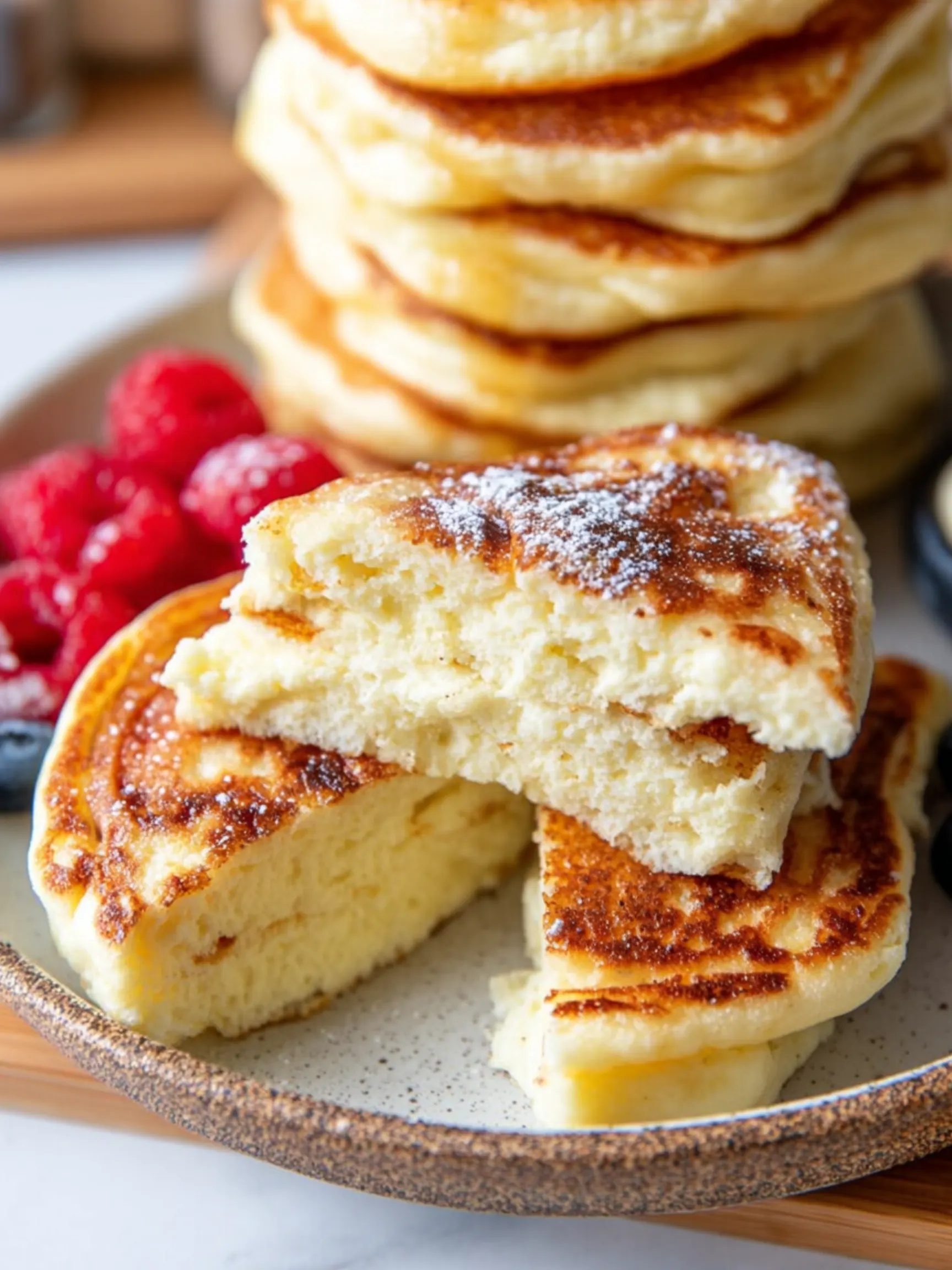Inside texture of fluffy cottage cheese pancake