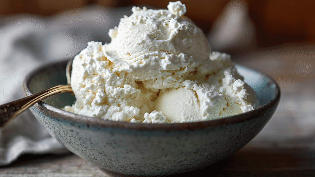 Creamy cottage cheese ice cream in bowl