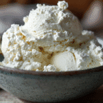 Creamy cottage cheese ice cream in bowl