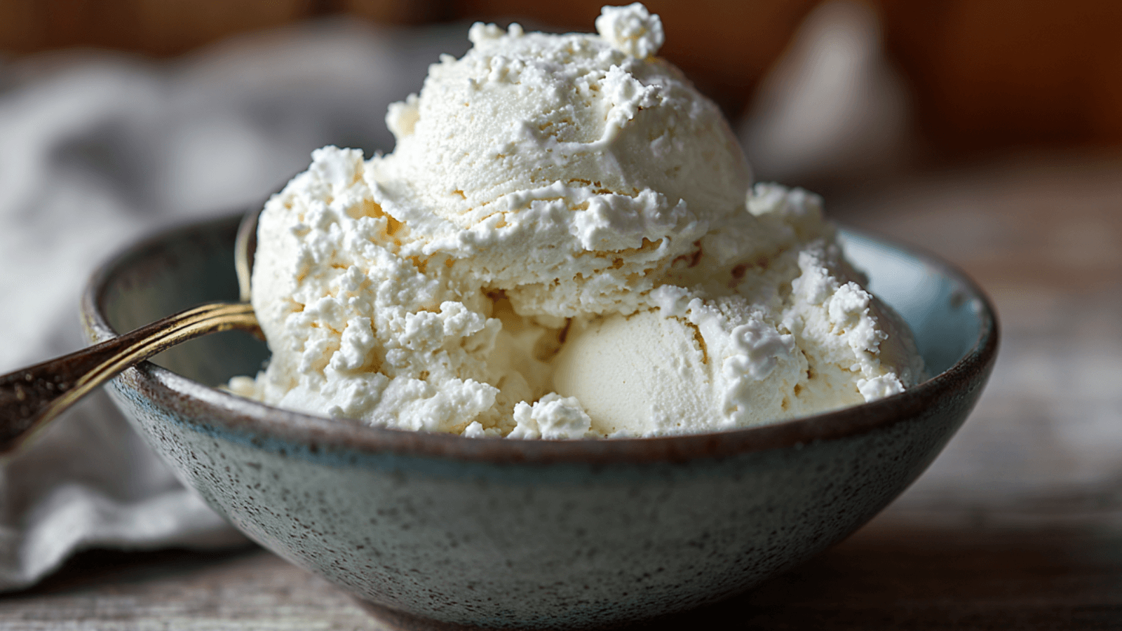 Creamy cottage cheese ice cream in bowl