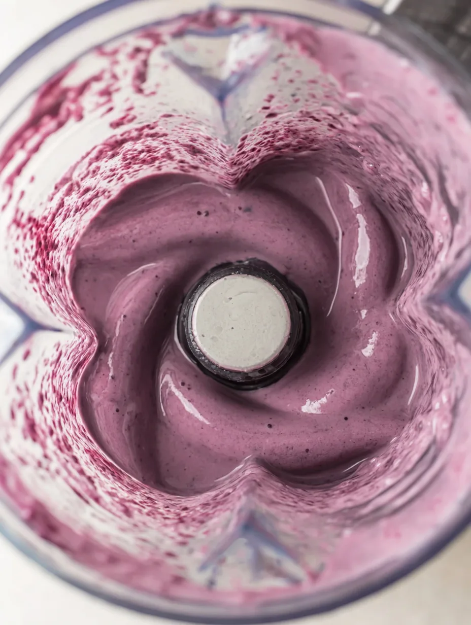 Blending blueberry cottage cheese smoothie in a high-speed blender