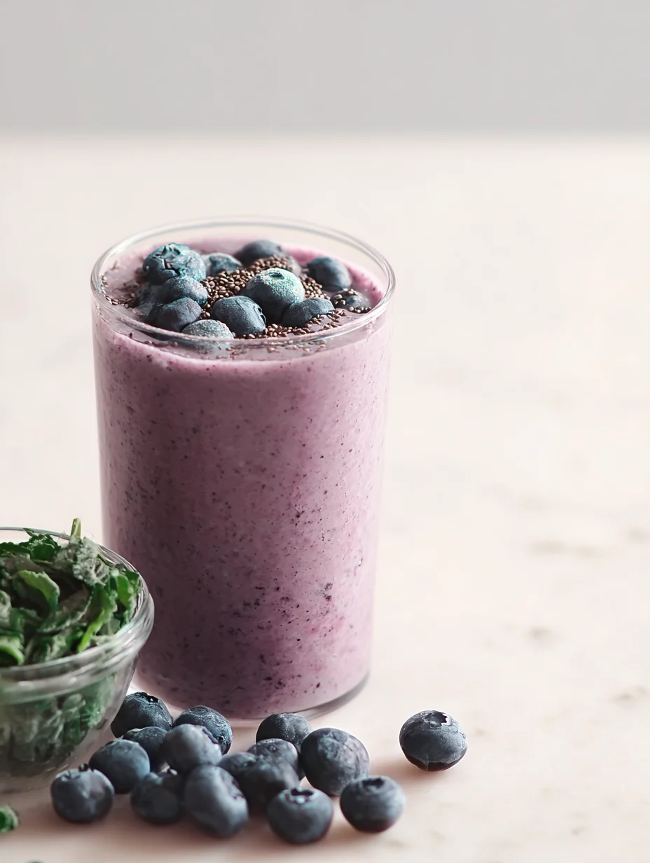 Pouring blueberry cottage cheese smoothie into glass
