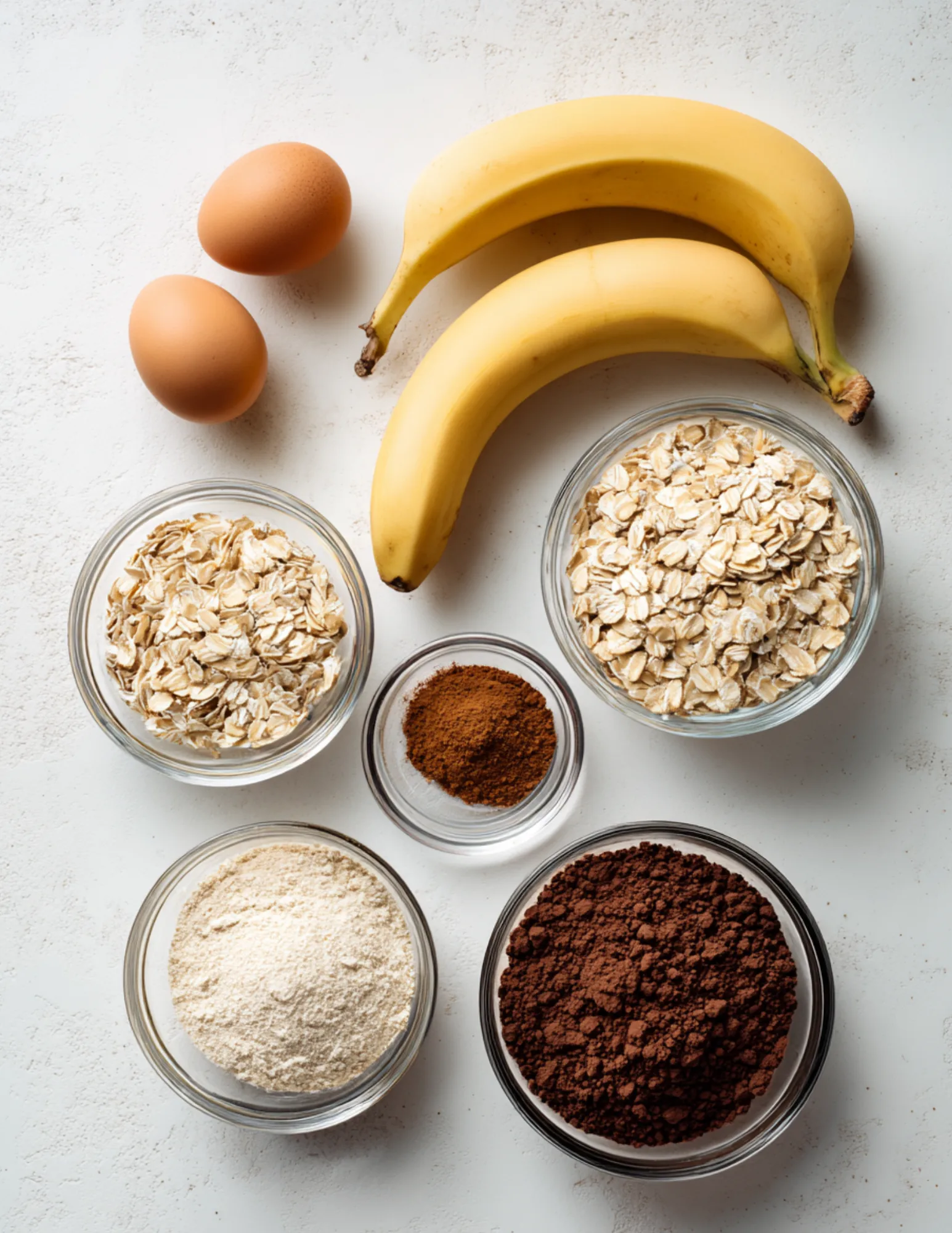 Ingredients for chocolate protein pancakes laid out