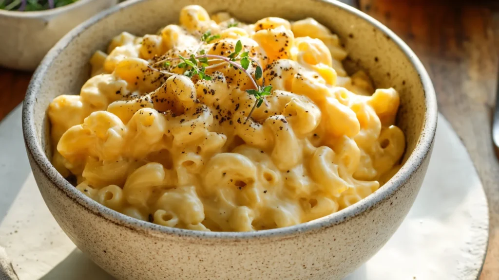 Cottage cheese mac and cheese in bowl