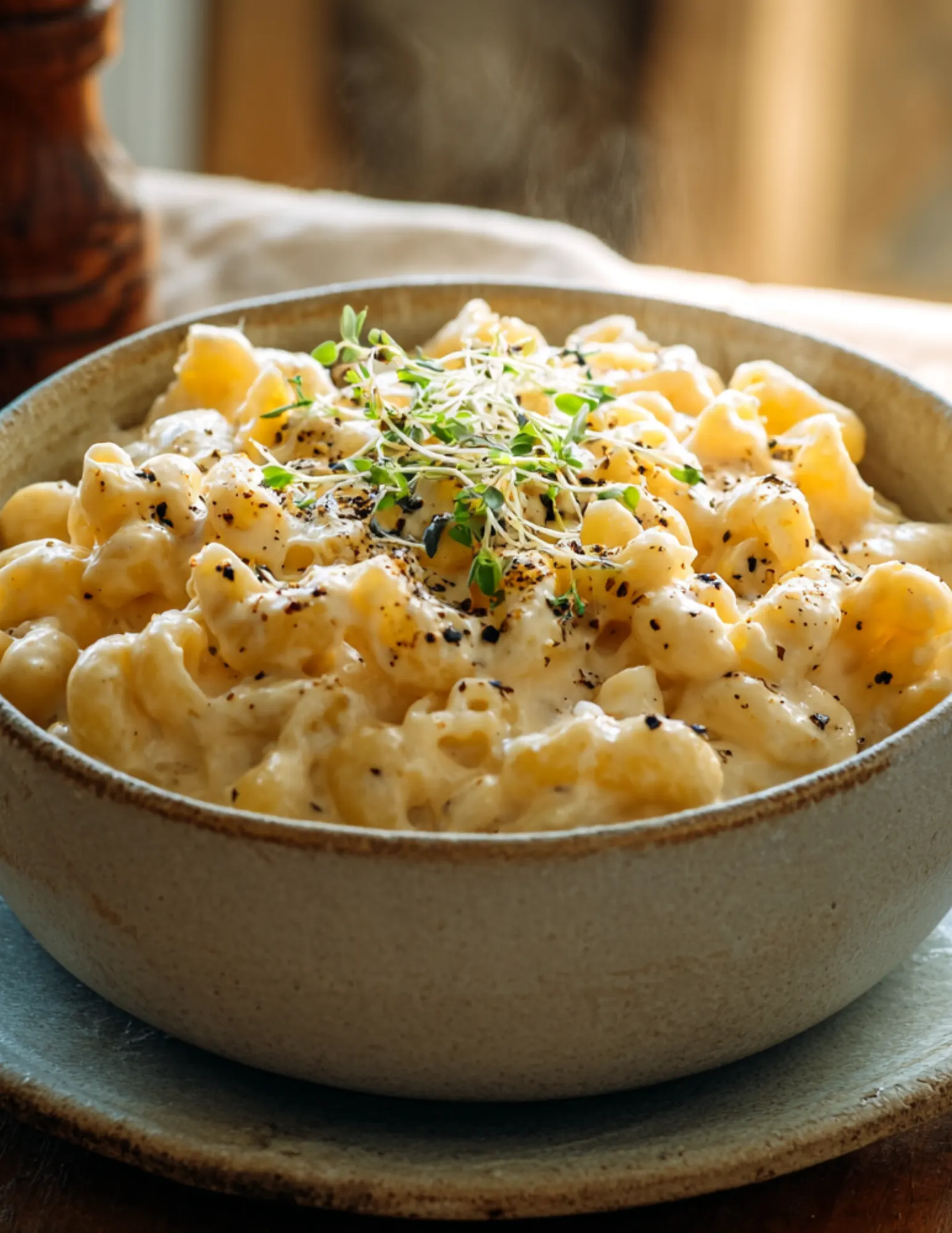 Served cottage cheese mac and cheese