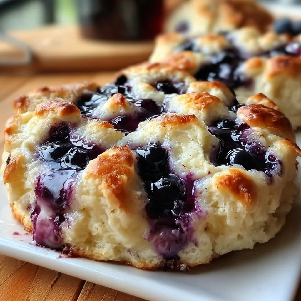 Fluffy blueberry cloud loaves made with cottage cheese on a wooden table.