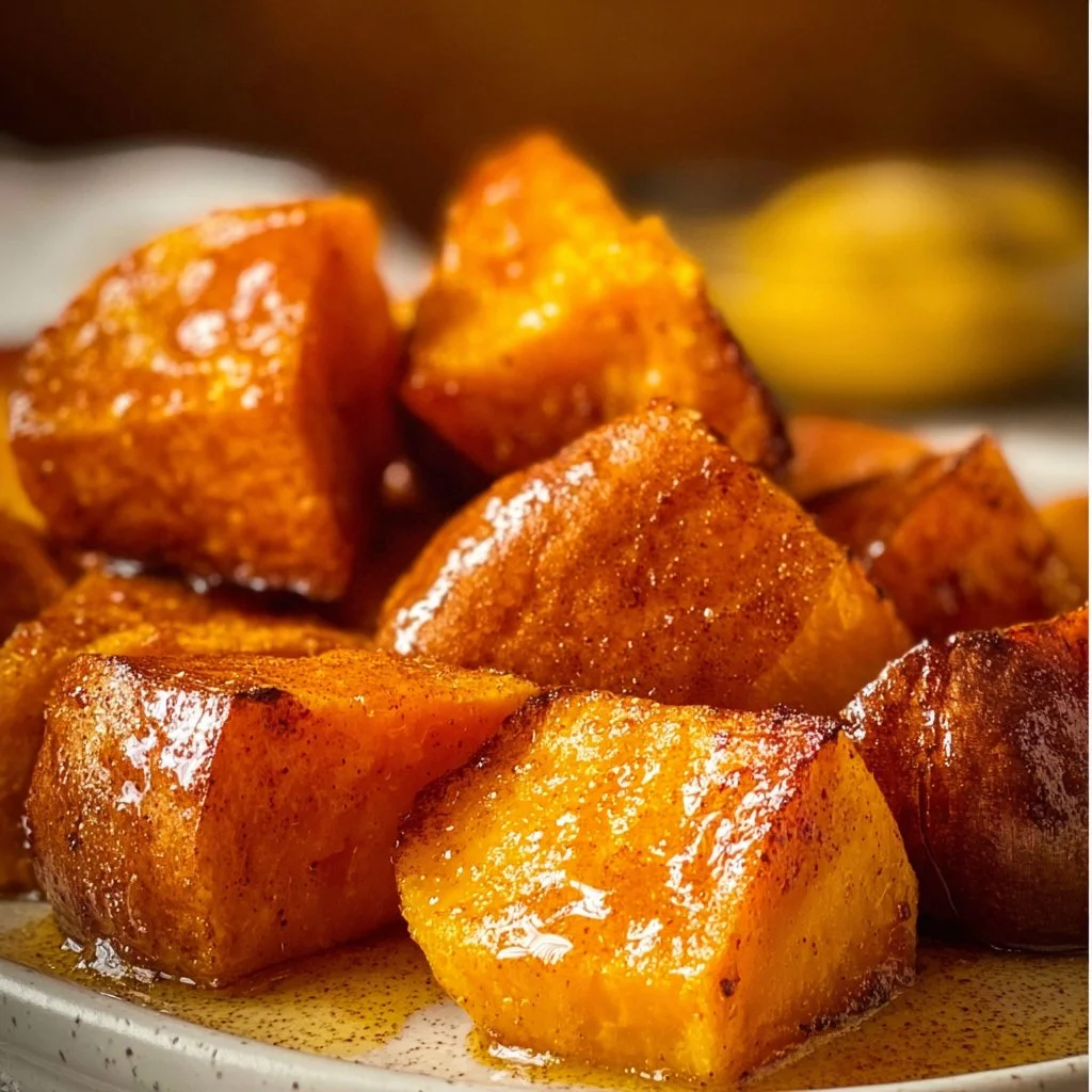 Moist cinnamon butter baked sweet potatoes garnished with herbs