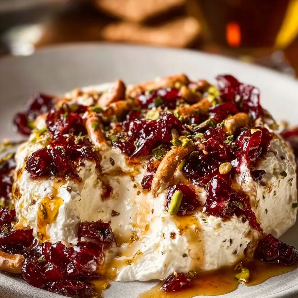 Boursin Cranberry Honey Dip served in a bowl with a garnish