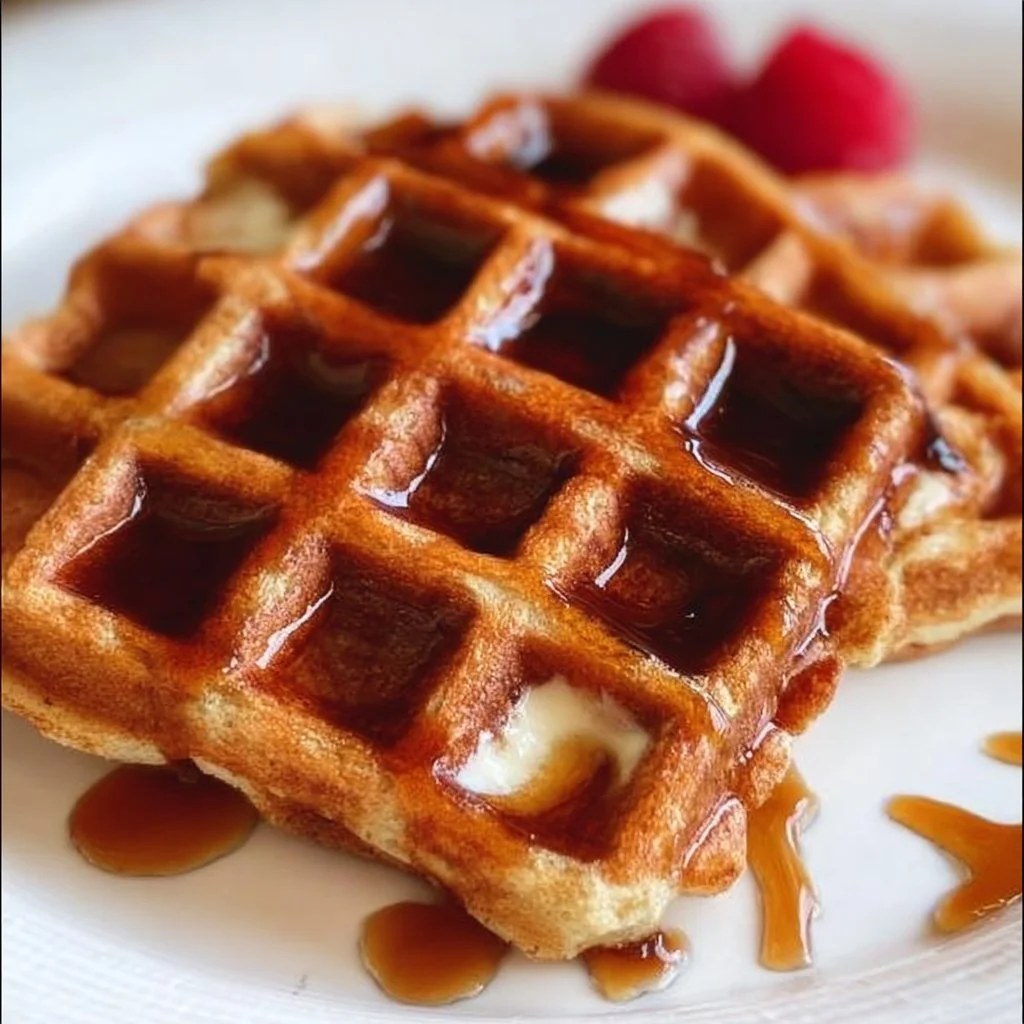 Delicious gluten-free waffles topped with fresh berries and syrup