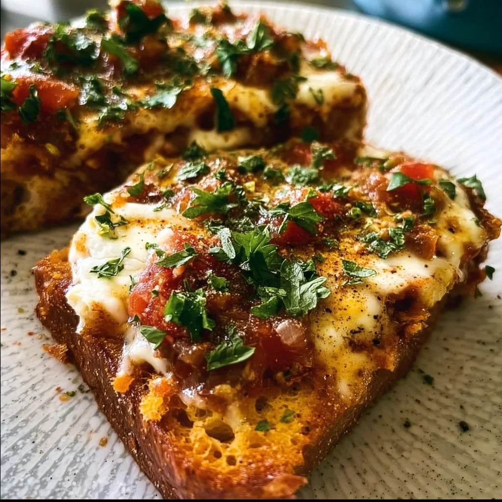 Delicious Zaalouk Toast served with fresh toppings and herbs.