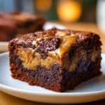 Deliciously moist banana bread brownies topped with chocolate chips.