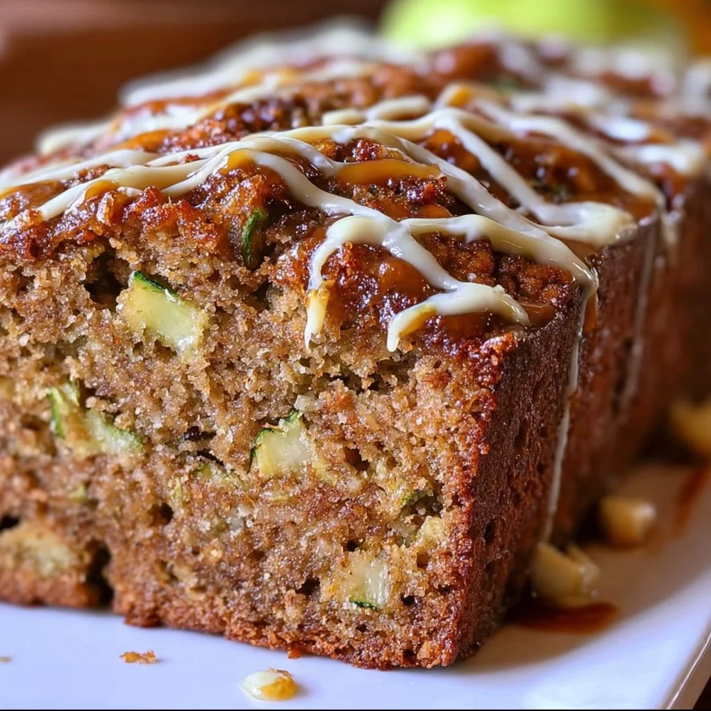 Delicious slice of apple zucchini bread topped with walnuts