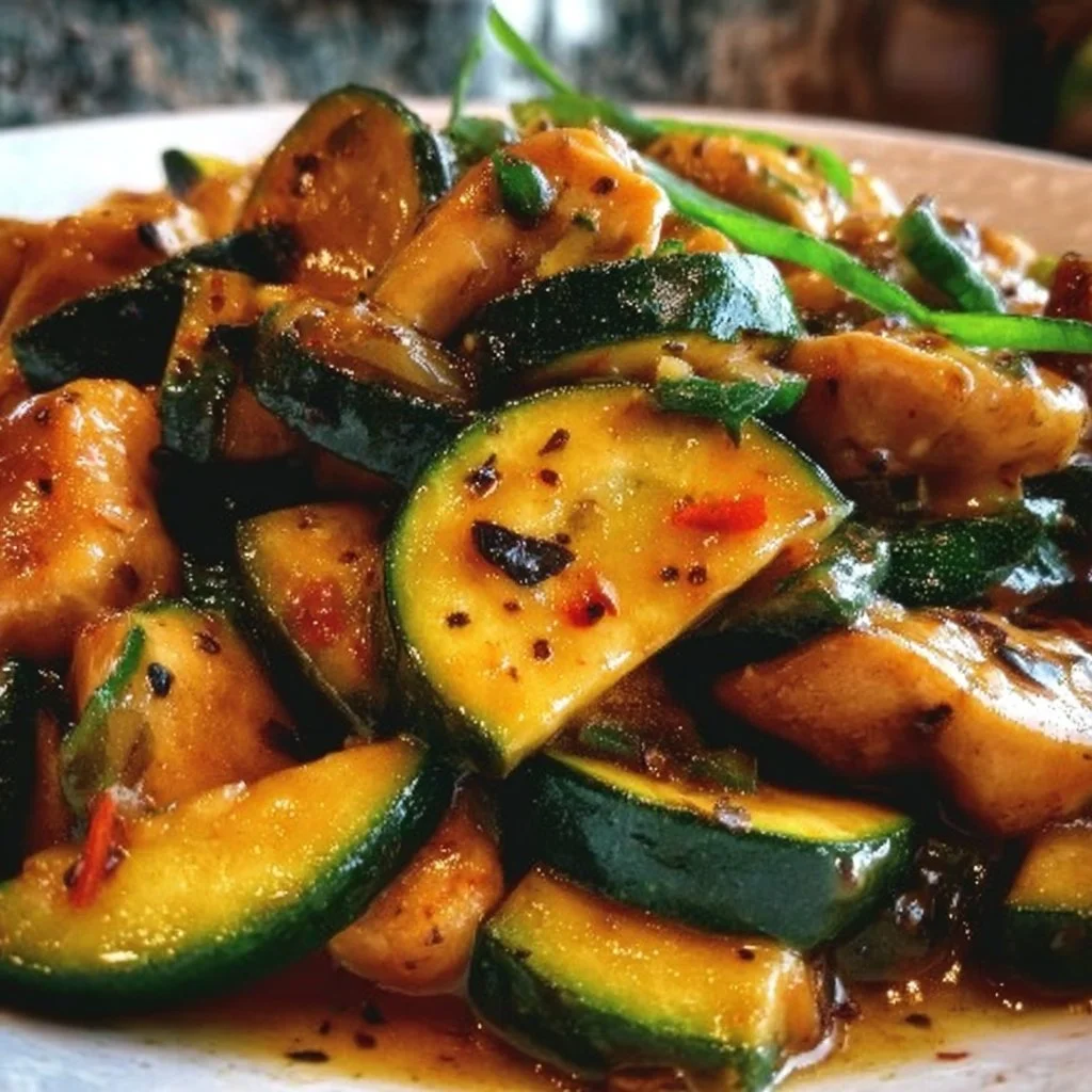 Home 2 Colorful chicken zucchini stir fry with vibrant vegetables and tender chicken pieces