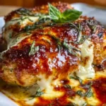 Delicious easy baked ricotta chicken dish ready to serve.