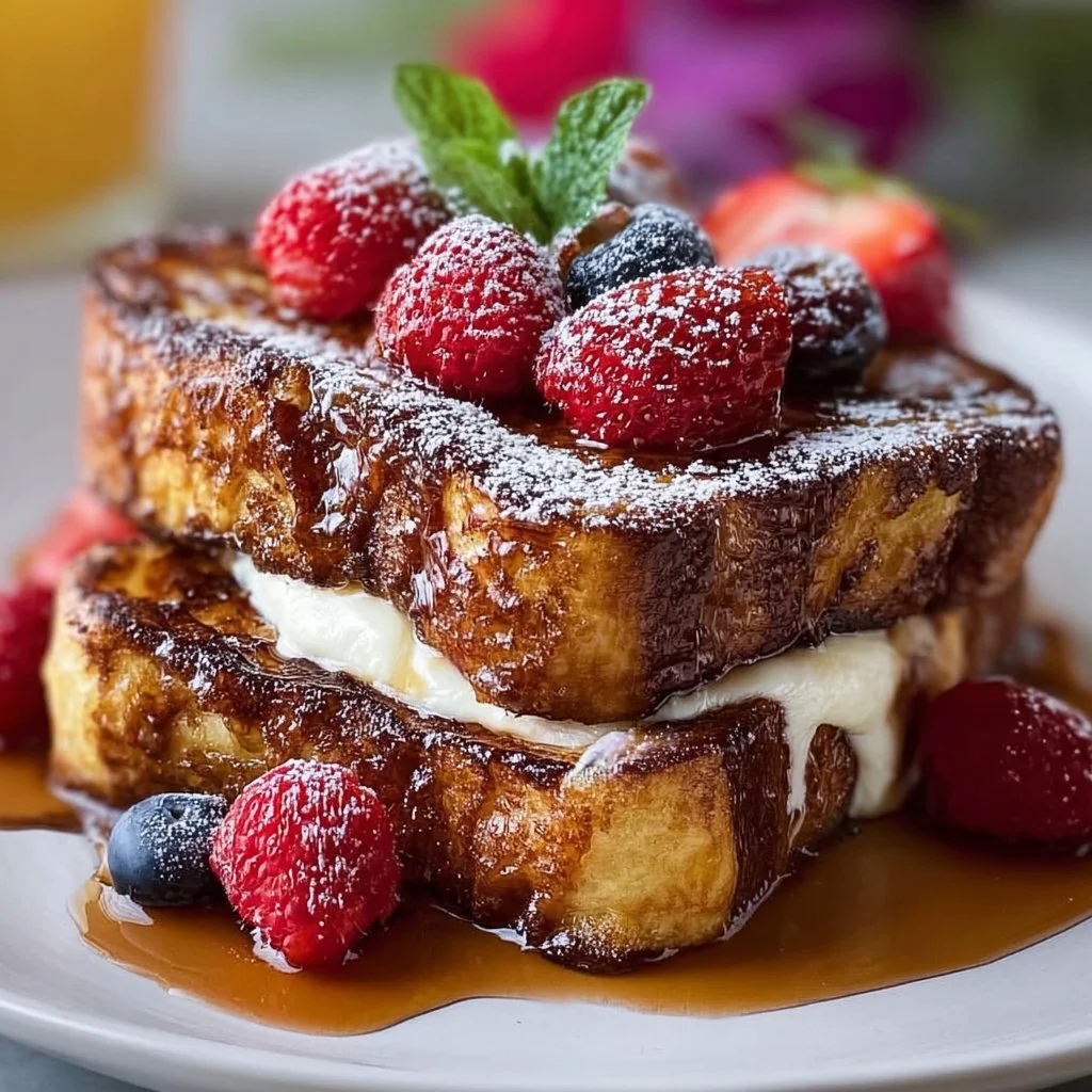 Delicious Hawaiian French Toast served with tropical fruits and syrup
