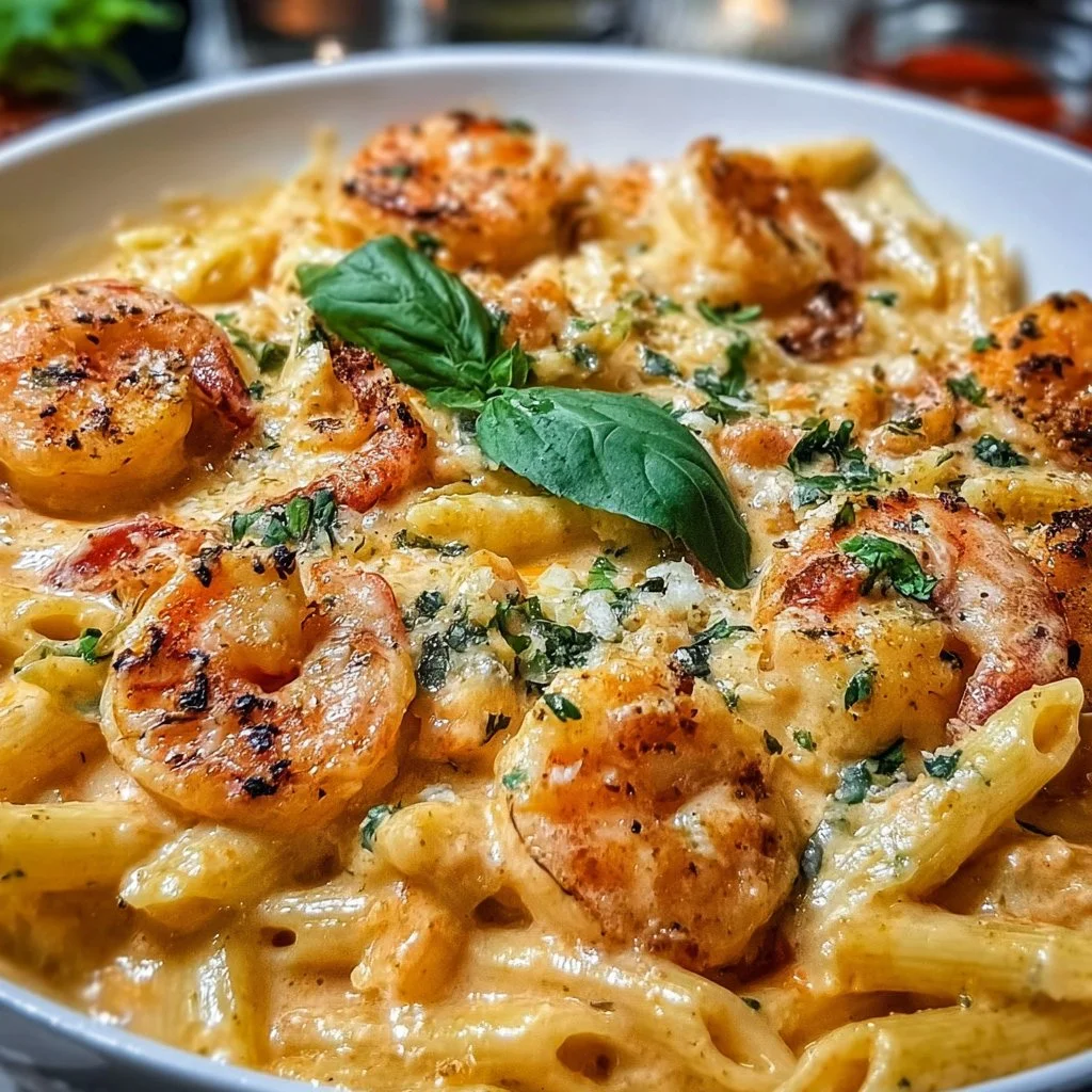 Delicious Marry Me Shrimp Pasta served in a bowl with fresh herbs