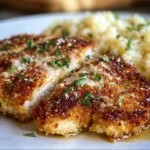 Deliciously crispy Parmesan Crusted Chicken served on a plate
