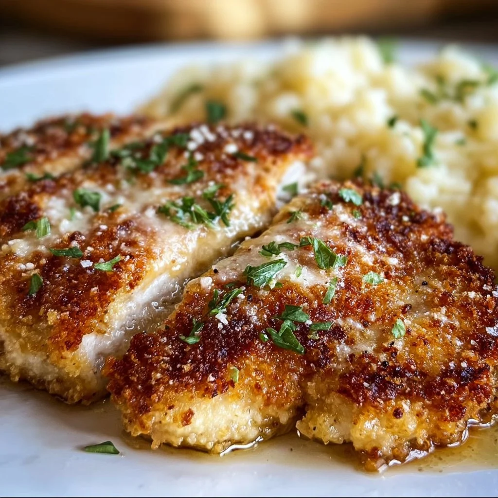 Deliciously crispy Parmesan Crusted Chicken served on a plate