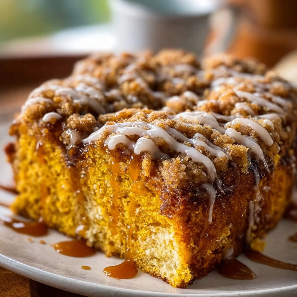 Delicious homemade Pumpkin Coffee Cake with a sprinkle of cinnamon on top