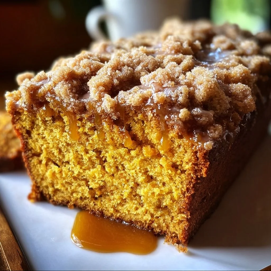 Homemade Pumpkin Streusel Bread with a crunchy topping and warm spices.