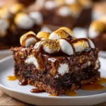 Delicious S'mores Brownies with chocolate, graham crackers, and marshmallows